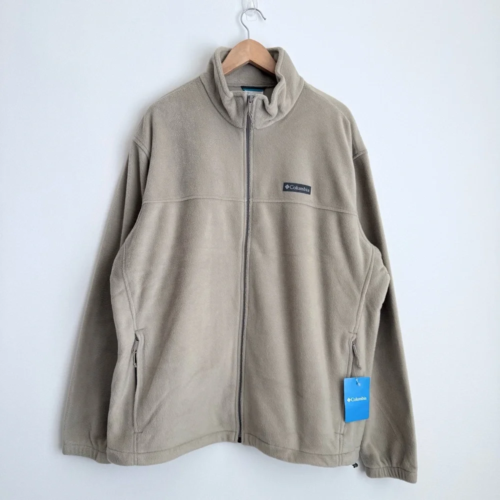 Columbia Men's Medium Weight Full Zip Fleece Jacket, Beige, Zip Pockets, XXL